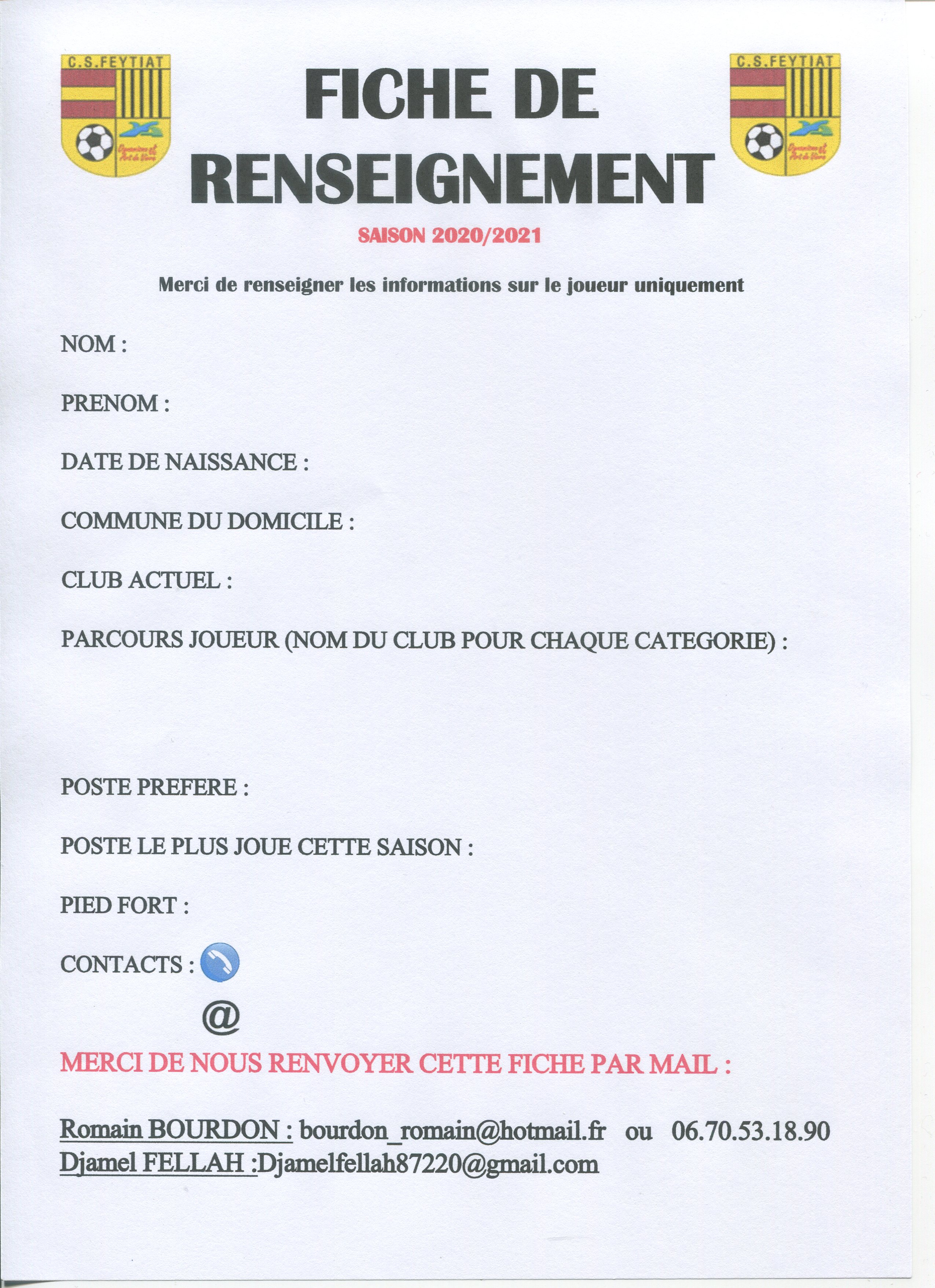 Actualit D Tection U U Fiche De Renseignement Club